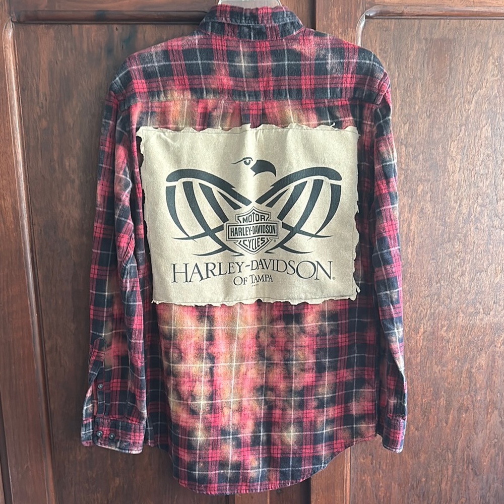 Upcycled 1997 Harley-Davidson Patchwork Flannel S… - image 1